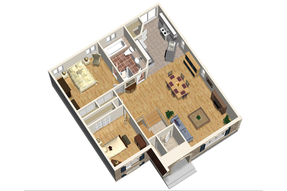 Floor Plan - Main Floor 1 for European House Plan #25-4640 - 2 bed, 1 bath