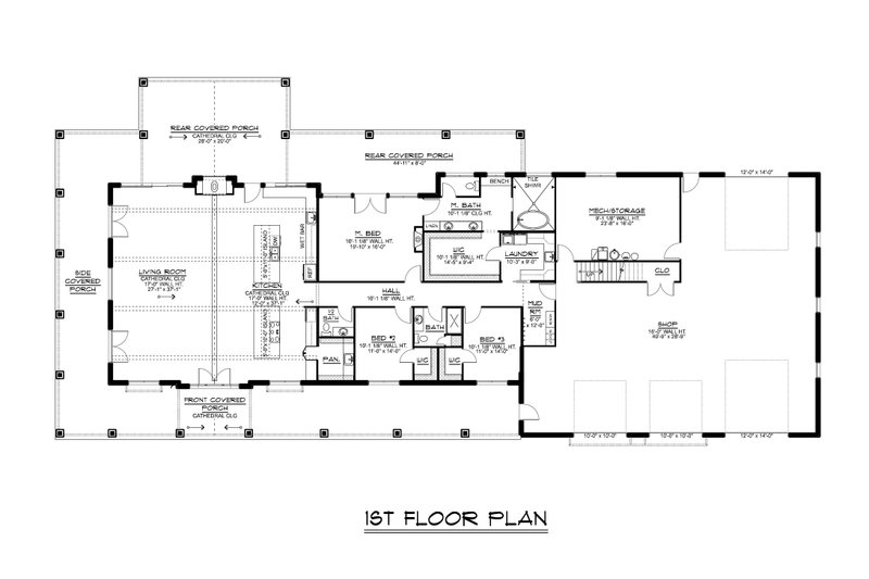 Architectural House Design - Floor Plan - Main Floor for Barndominium House Plan #1064-371 - 3 bed, 2.5 bath