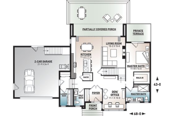 Floor Plan - Main Floor for Modern House Plan #23-2310 - 4 bed, 3 bath