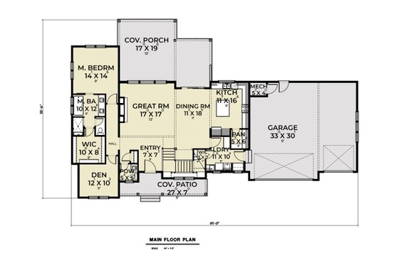 Floor Plan - Main Floor for Farmhouse House Plan #1070-167 - 3 bed, 2.5 bath
