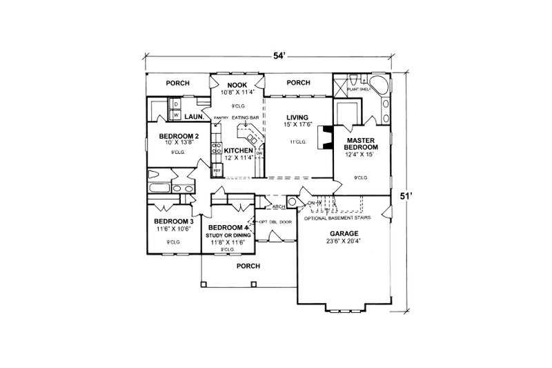 Home Plan - Floor Plan - Main Floor for Cottage House Plan #20-319 - 3 bed, 2 bath