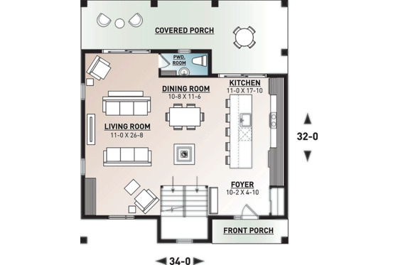 Floor Plan - Main Floor for Modern House Plan #23-2682 - 3 bed, 2.5 bath