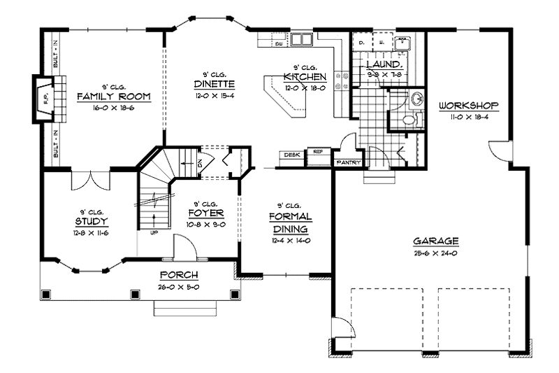 Home Plan - Floor Plan - Main Floor for European House Plan #51-631 - 4 bed, 2.5 bath