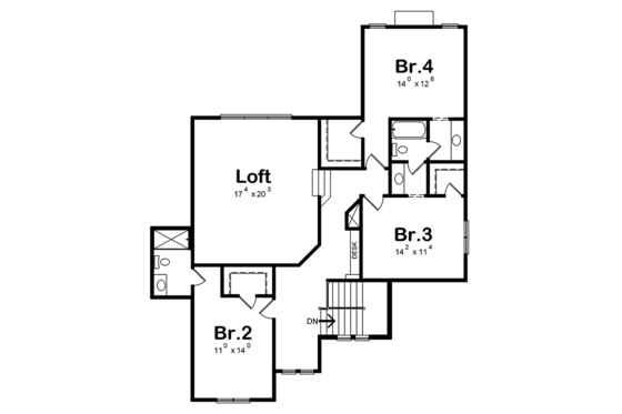 Floor Plan - Upper Floor for European House Plan #20-2245 - 4 bed, 3.5 bath