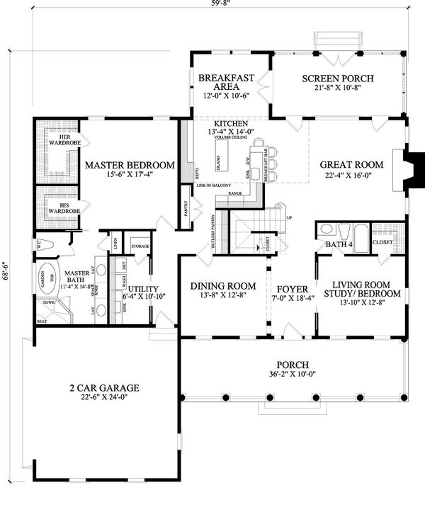 Home Plan - Cape Cod style house plan, main level floorplan
