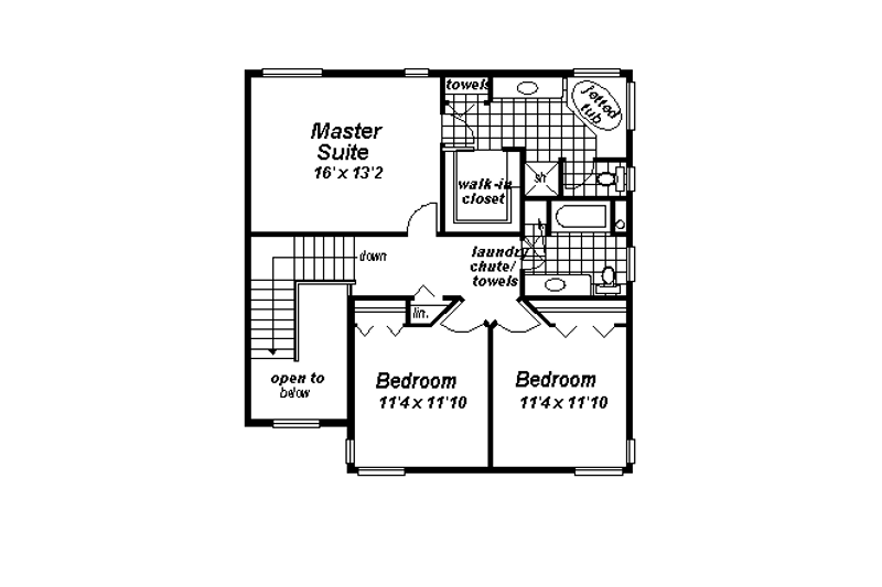 House Blueprint - Floor Plan - Upper Floor for European House Plan #18-295 - 3 bed, 3 bath