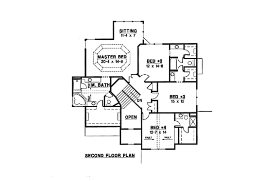 Floor Plan - Upper Floor for European House Plan #67-181 - 4 bed, 4 bath