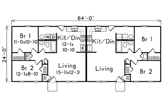 Floor Plan - Main Floor for Ranch House Plan #57-534 - 2 bed, 1 bath