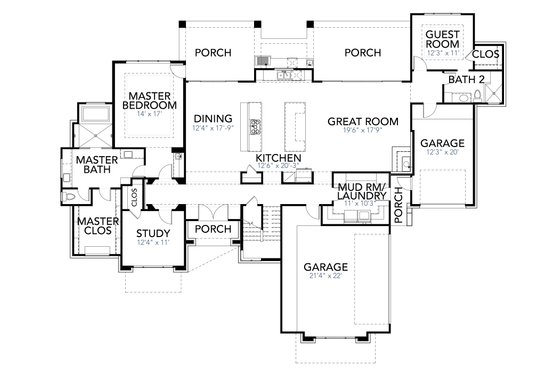 Floor Plan - Main Floor for Contemporary House Plan #80-217 - 4 bed, 4 bath