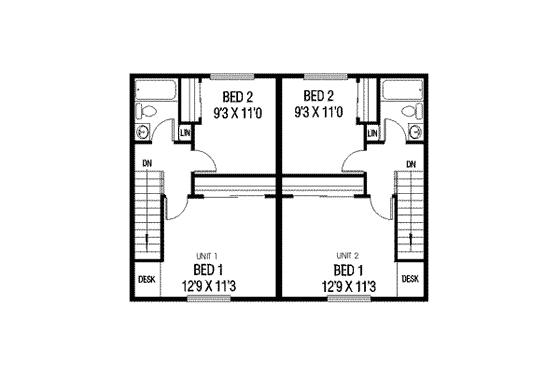 Floor Plan - Upper Floor for Traditional House Plan #60-616 - 2 bed, 1.5 bath