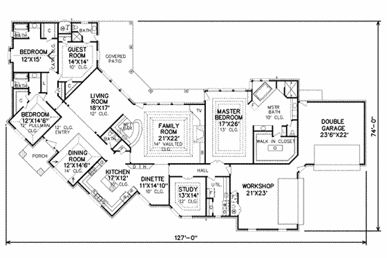 Floor Plan - Main Floor for Traditional House Plan #65-186 - 4 bed, 4.5 bath