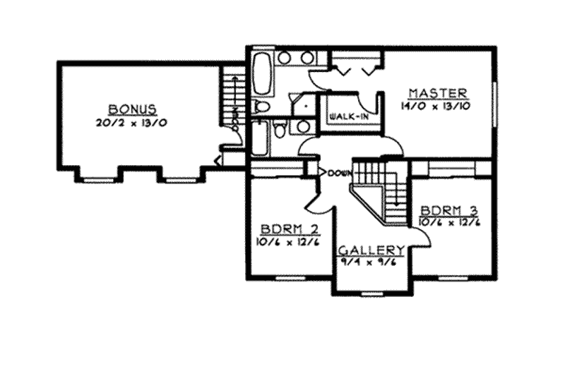 House Blueprint - Floor Plan - Upper Floor for Colonial House Plan #97-224 - 3 bed, 2.5 bath