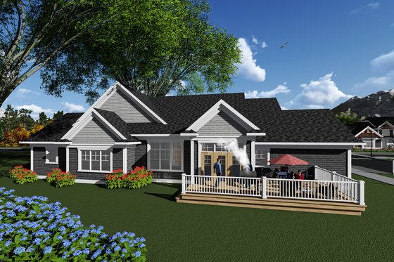 Exterior - Rear Elevation for Ranch House Plan #70-1275 - 4 bed, 2 bath