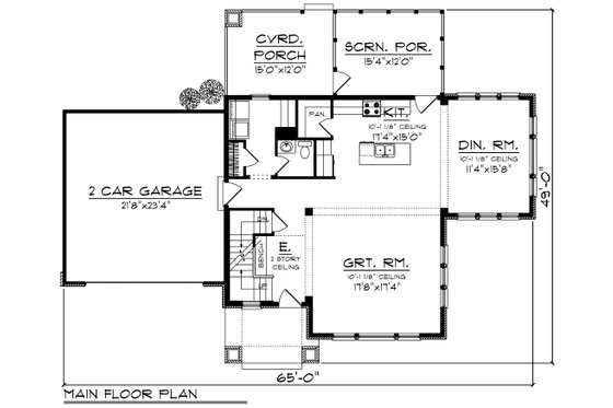 Floor Plan - Main Floor for Craftsman House Plan #70-1224 - 3 bed, 3 bath