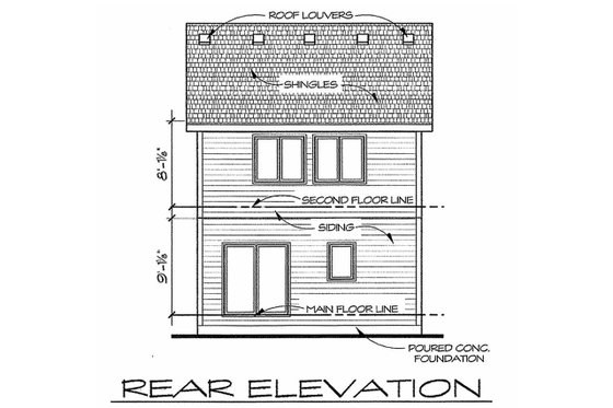 Exterior - Rear Elevation for Traditional House Plan #20-2105 - 3 bed, 2.5 bath