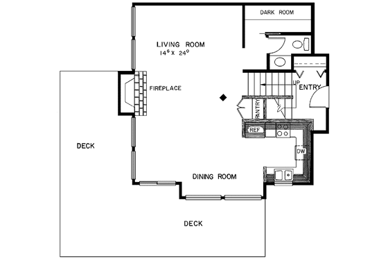 Floor Plan - Main Floor for Contemporary House Plan #60-960 - 2 bed, 1.5 bath