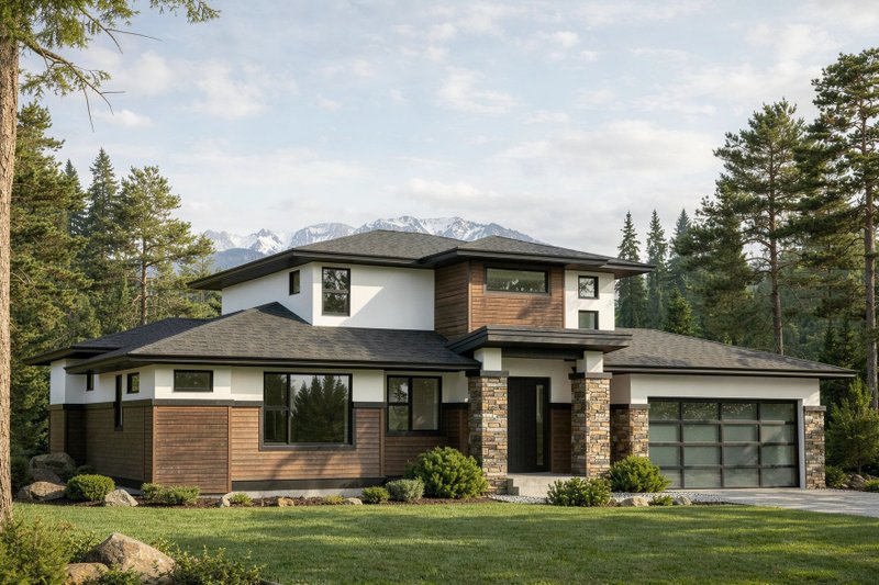 Dream House Plan - Exterior - Front Elevation 2 for Prairie House Plan #1100-90 - 3 bed, 2.5 bath
