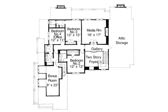 Floor Plan - Upper Floor for European House Plan #429-39 - 4 bed, 4.5 bath