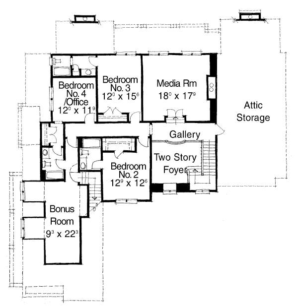 House Blueprint - European Floor Plan - Upper Floor Plan #429-39