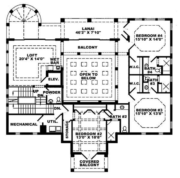 Dream House Plan - Mediterranean Floor Plan - Upper Floor Plan #1017-98