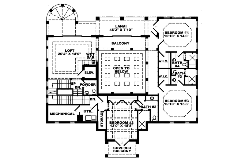 Home Plan - Floor Plan - Upper Floor for Mediterranean House Plan #1017-98 - 4 bed, 5 bath