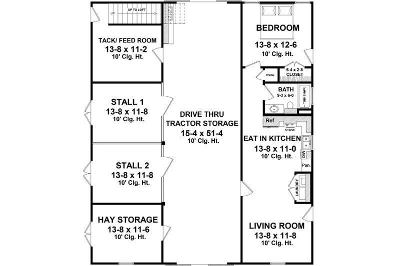 Architectural House Design - Floor Plan - Main Floor for Barndominium House Plan #21-491 - 1 bed, 1 bath