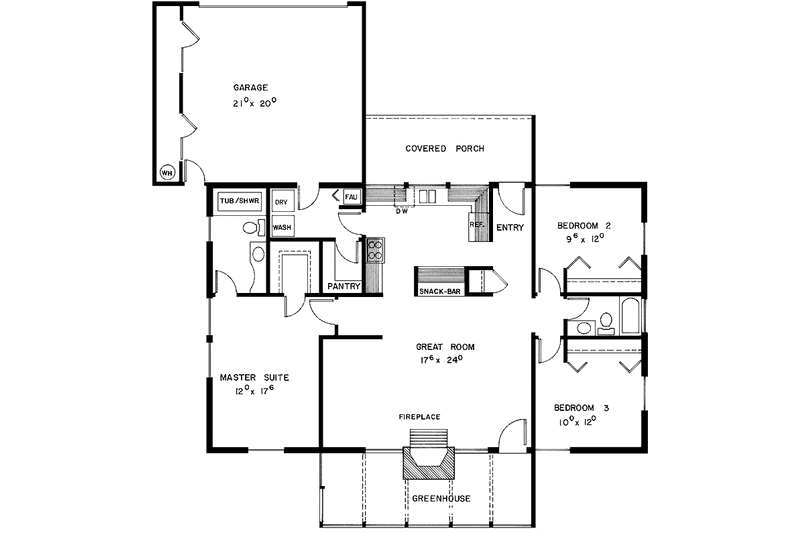 Home Plan - Floor Plan - Main Floor for Country House Plan #60-962 - 3 bed, 2 bath