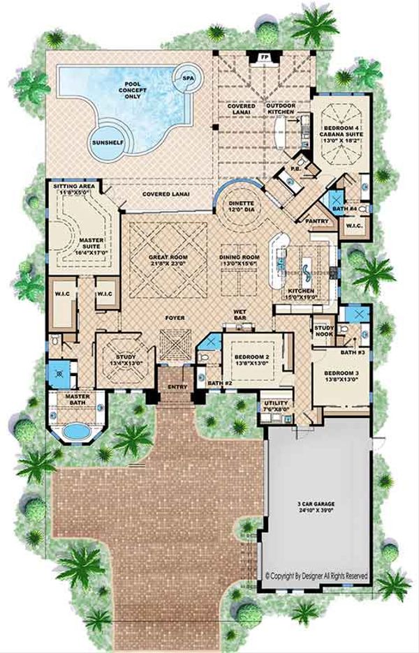 Architectural House Design - Mediterranean Floor Plan - Main Floor Plan #1017-165