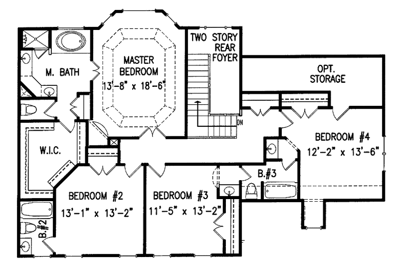 House Blueprint - Floor Plan - Upper Floor for Classical House Plan #54-217 - 4 bed, 3.5 bath