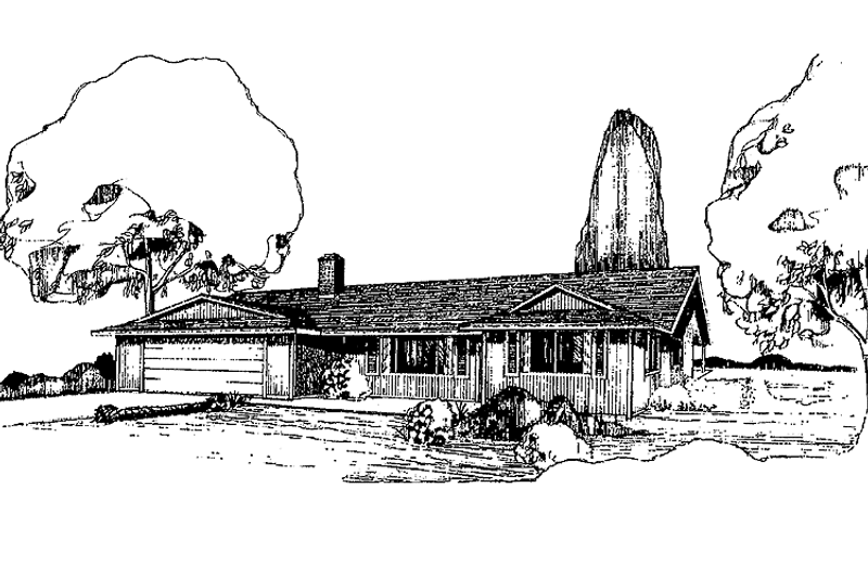 House Blueprint - Exterior - Front Elevation 3 for Ranch House Plan #60-893 - 2 bed, 2 bath