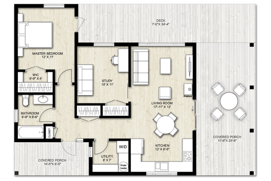 Floor Plan - Main Floor for Modern House Plan #924-3 - 2 bed, 1 bath