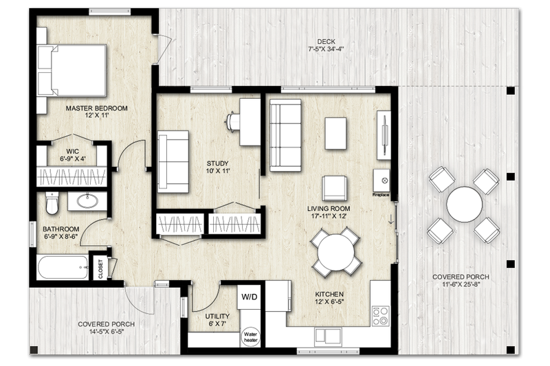 Dream House Plan - Floor Plan - Main Floor for Modern House Plan #924-3 - 2 bed, 1 bath