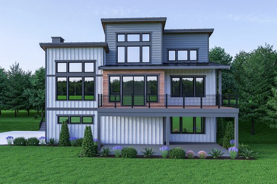 Exterior - Rear Elevation for Contemporary House Plan #1070-45 - 3 bed, 2.5 bath
