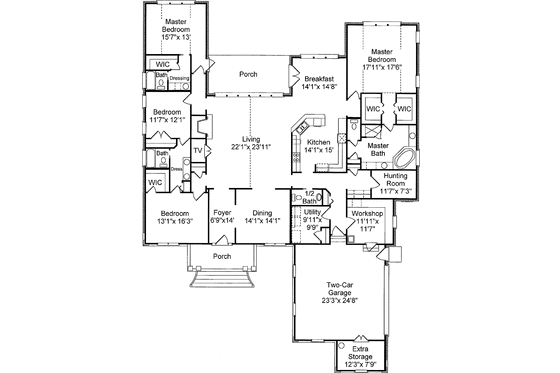 Floor Plan - Main Floor for Mediterranean House Plan #37-250 - 4 bed, 3.5 bath