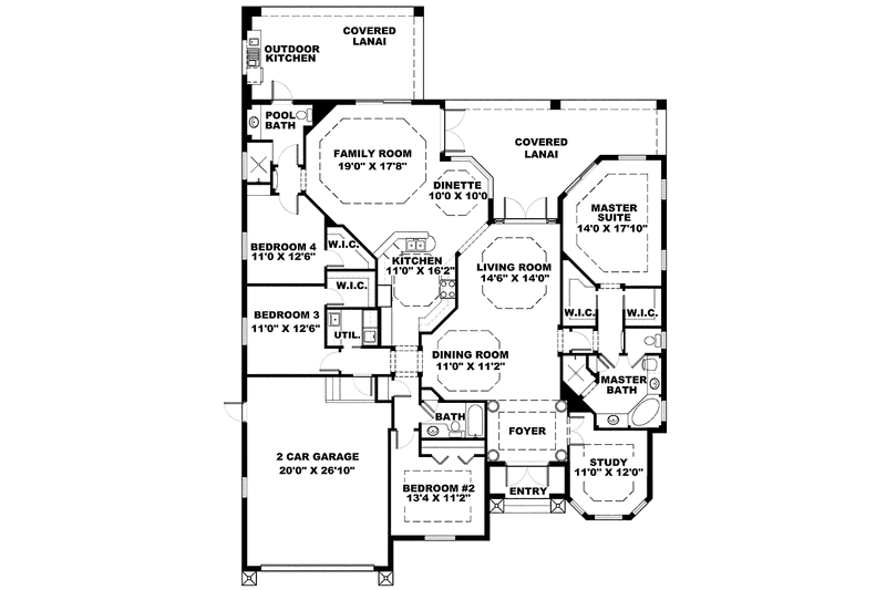 Home Plan - Floor Plan - Main Floor for Mediterranean House Plan #1017-118 - 4 bed, 3 bath