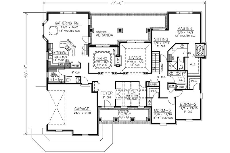 Dream House Plan - Floor Plan - Main Floor for Country House Plan #1037-10 - 3 bed, 2.5 bath
