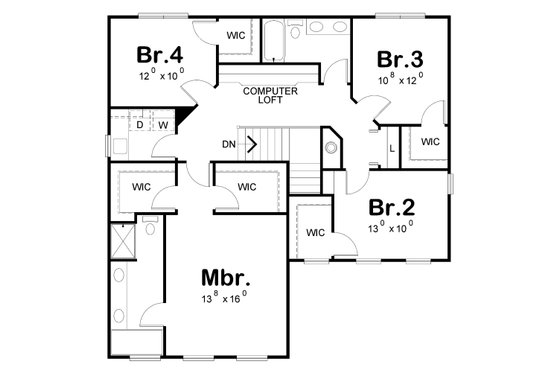 Floor Plan - Upper Floor for Farmhouse House Plan #20-1218 - 3 bed, 2.5 bath