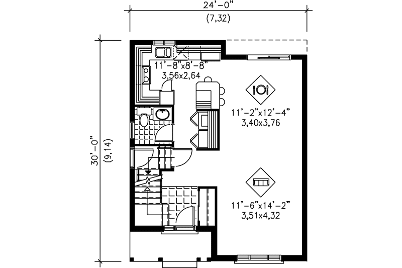 House Design - Floor Plan - Main Floor for Traditional House Plan #25-2017 - 3 bed, 1.5 bath