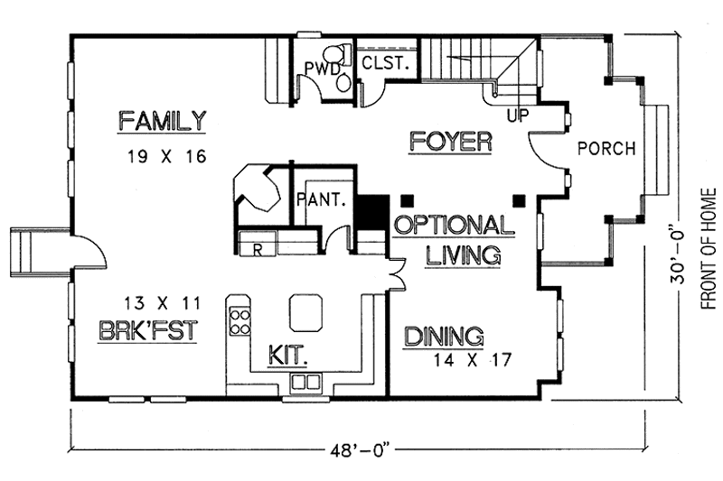 House Blueprint - Floor Plan - Main Floor for Country House Plan #974-14 - 3 bed, 2.5 bath