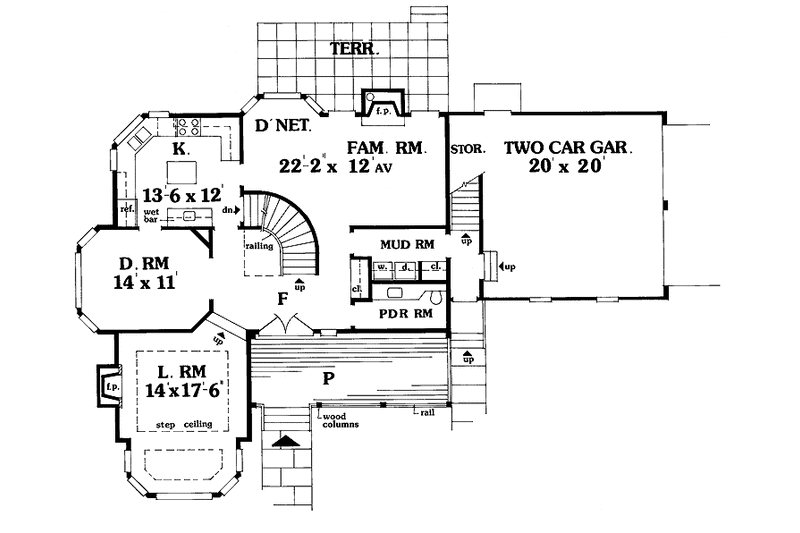 Architectural House Design - Floor Plan - Main Floor for Country House Plan #456-61 - 4 bed, 2.5 bath