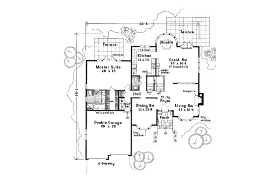 Floor Plan - Main Floor for Traditional House Plan #3-332 - 4 bed, 3.5 bath