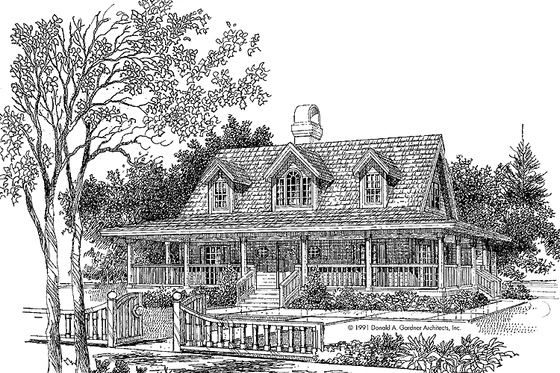 Exterior - Front Elevation 3 for Farmhouse House Plan #929-77 - 3 bed, 2.5 bath