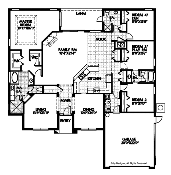 Architectural House Design - Mediterranean Floor Plan - Main Floor Plan #999-99