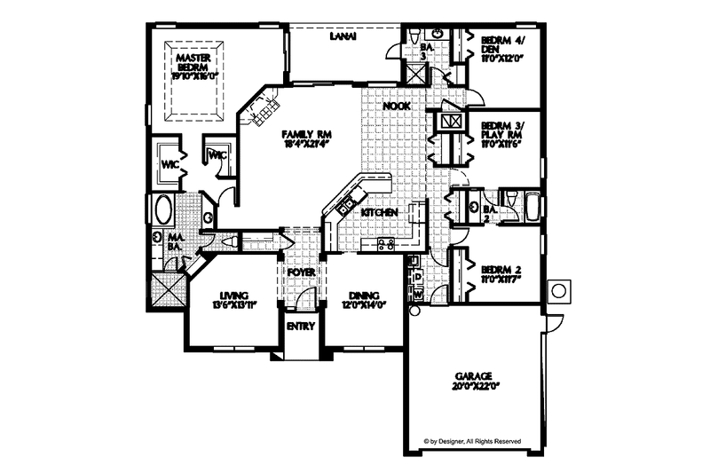 Home Plan - Floor Plan - Main Floor for Mediterranean House Plan #999-99 - 4 bed, 3 bath