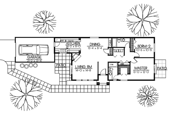Floor Plan - Main Floor for Ranch House Plan #100-420 - 2 bed, 2 bath
