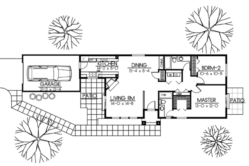 Home Plan - Floor Plan - Main Floor for Ranch House Plan #100-420 - 2 bed, 2 bath