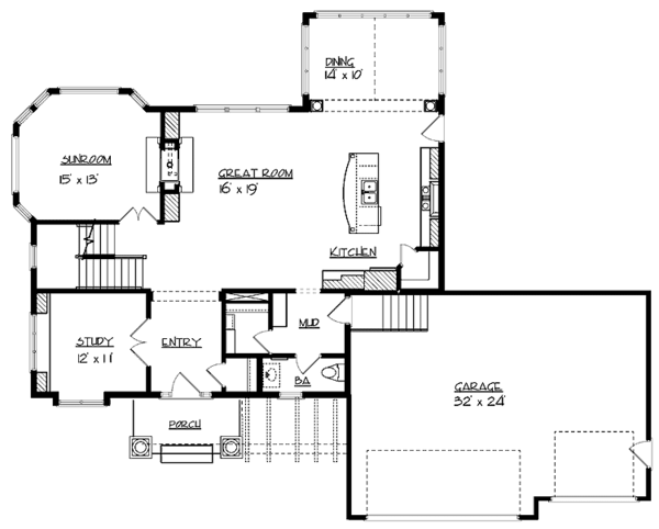 Architectural House Design - Craftsman Floor Plan - Main Floor Plan #320-997