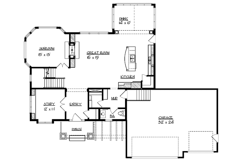 Home Plan - Floor Plan - Main Floor for Craftsman House Plan #320-997 - 4 bed, 2.5 bath