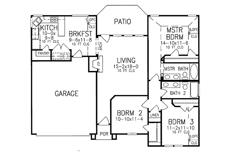 Home Plan - Floor Plan - Main Floor for Ranch House Plan #952-194 - 3 bed, 2 bath