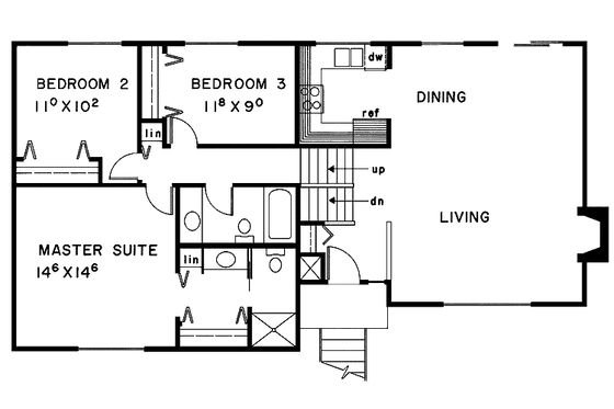 Floor Plan - Main Floor for Contemporary House Plan #60-875 - 3 bed, 2 bath